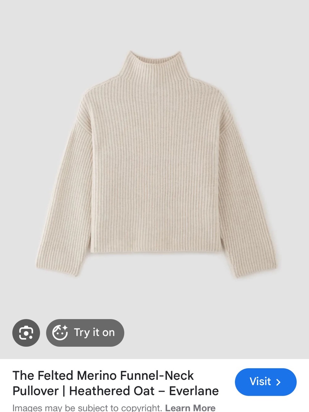 Everlane Funnel-Neck Ribbed Sweater - Heathered Oat